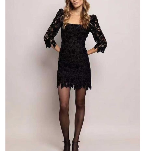 NWT Cara Cara Belinda Mini Dress - Black Velvet Lace Dreamy Neckline Cocktail - Picture 3 of 12